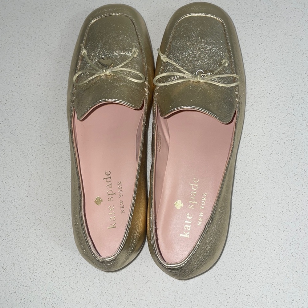 Gold Kate Spade “Sarah” loafers. Size 5. NWOT